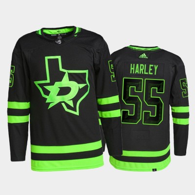 Adidas Dallas Stars #55 Thomas Harley Men's 2021-22 Alternate Authentic NHL Jersey - Black Men's
